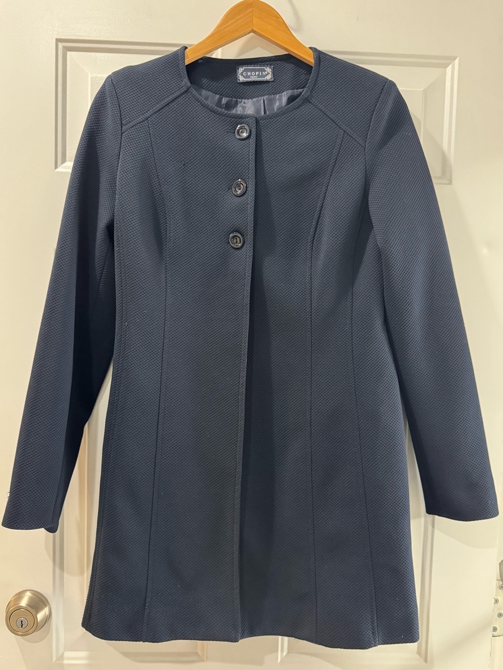 Chopin Roma Navy Blue Textured Blazer Jacket Italy 46 US L 10/12 duster coat
